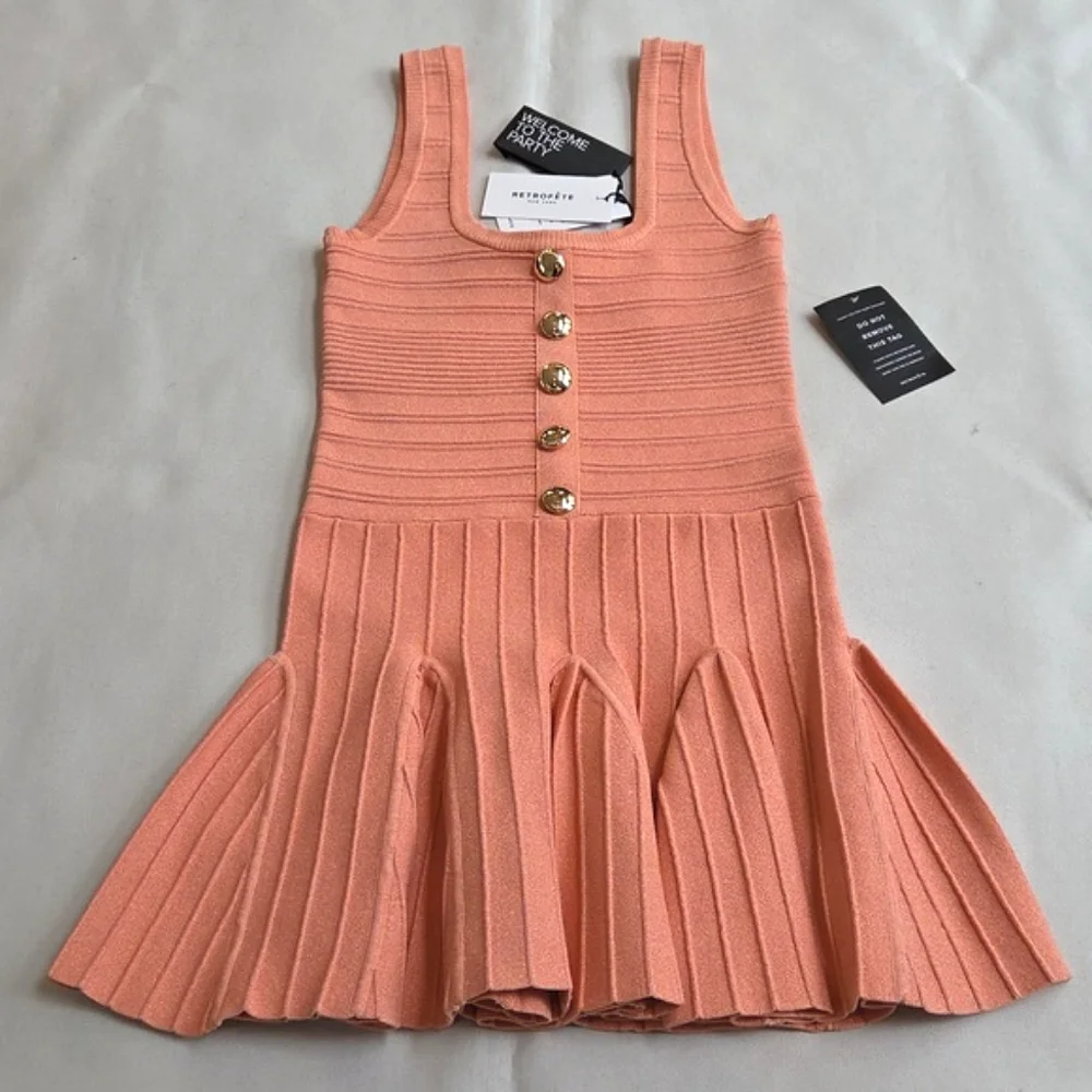 NWT$398 Retrofete Brooke Bandage Flared Mini Dress in Metallic Peach Pink Sz Med - Picture 9 of 16